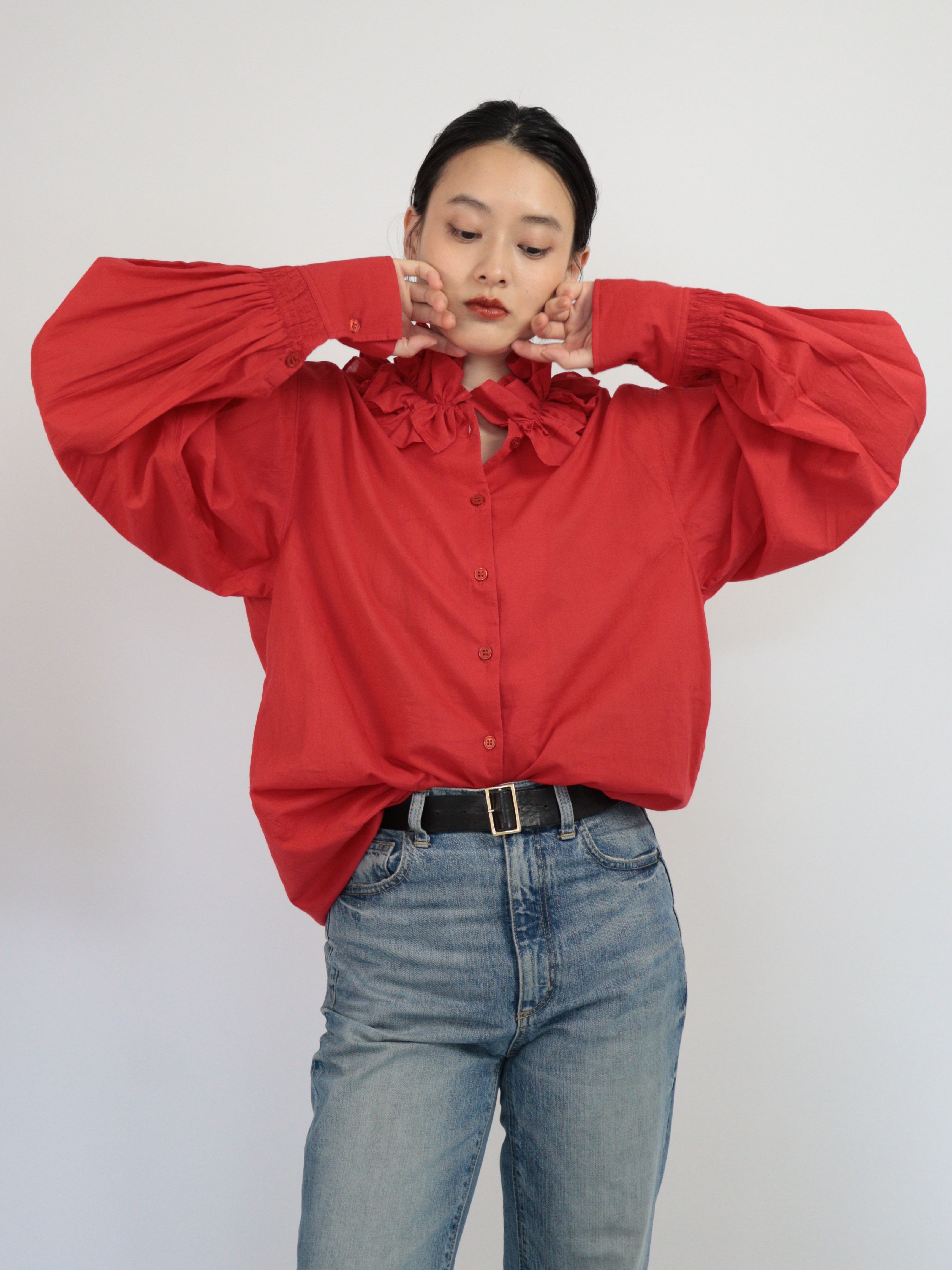 【NEW COLOR】cotton frill collar shirts｜RED