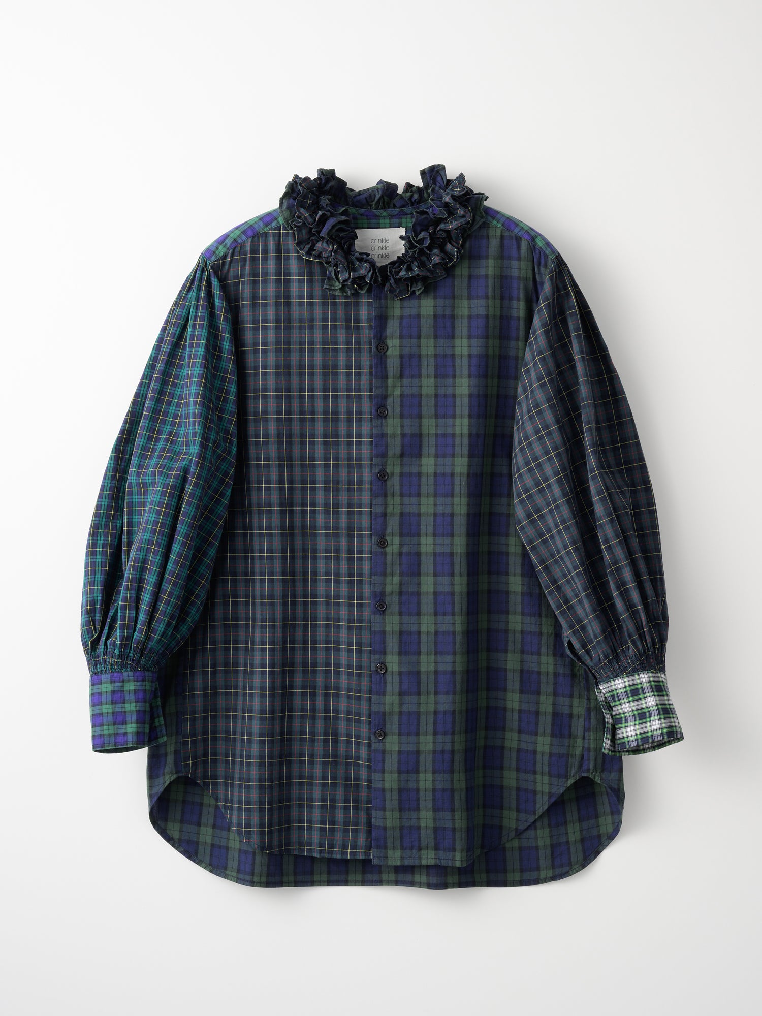 cotton frill collar check shirts ｜GREEN