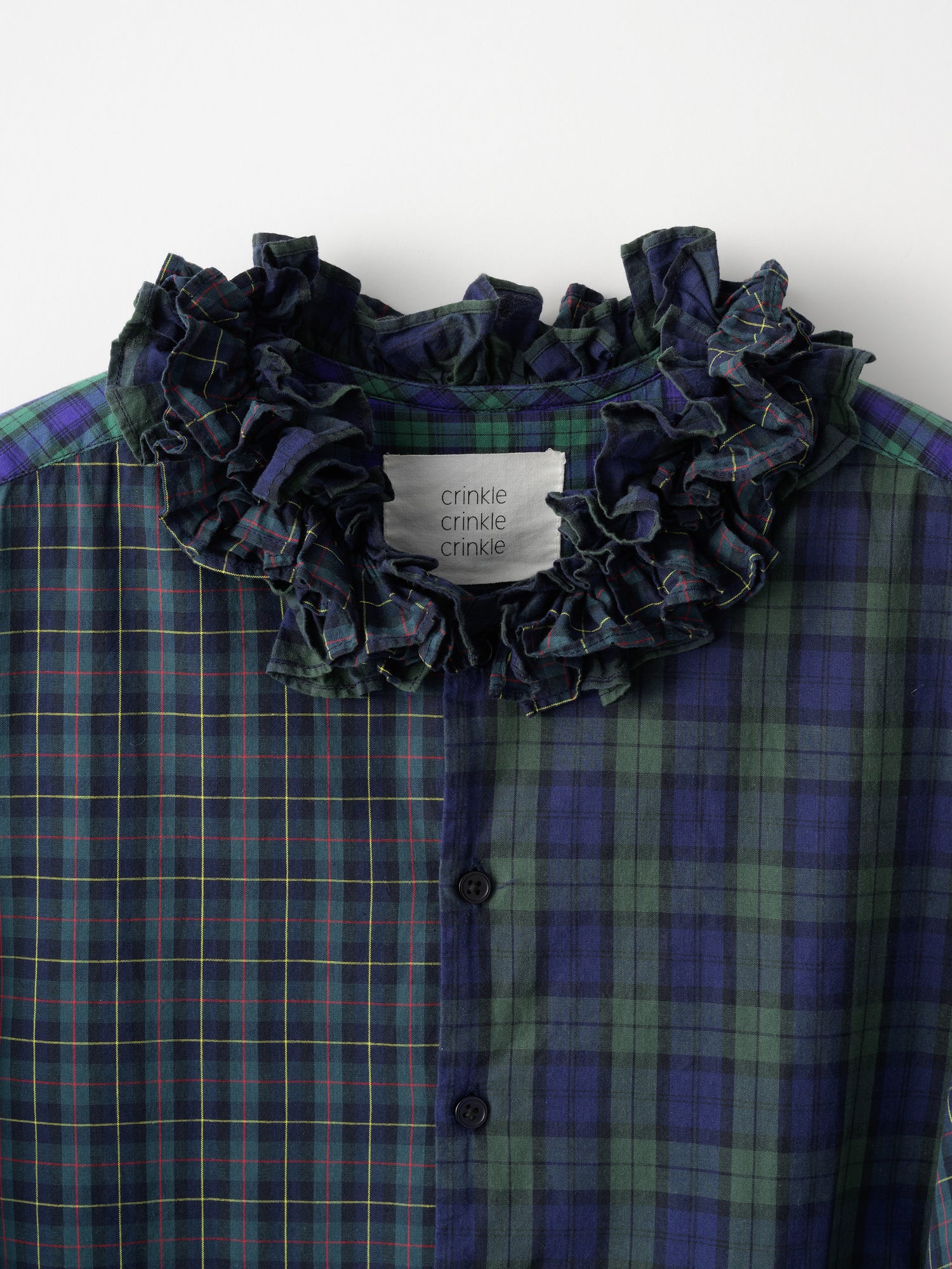 cotton frill collar check shirts ｜GREEN