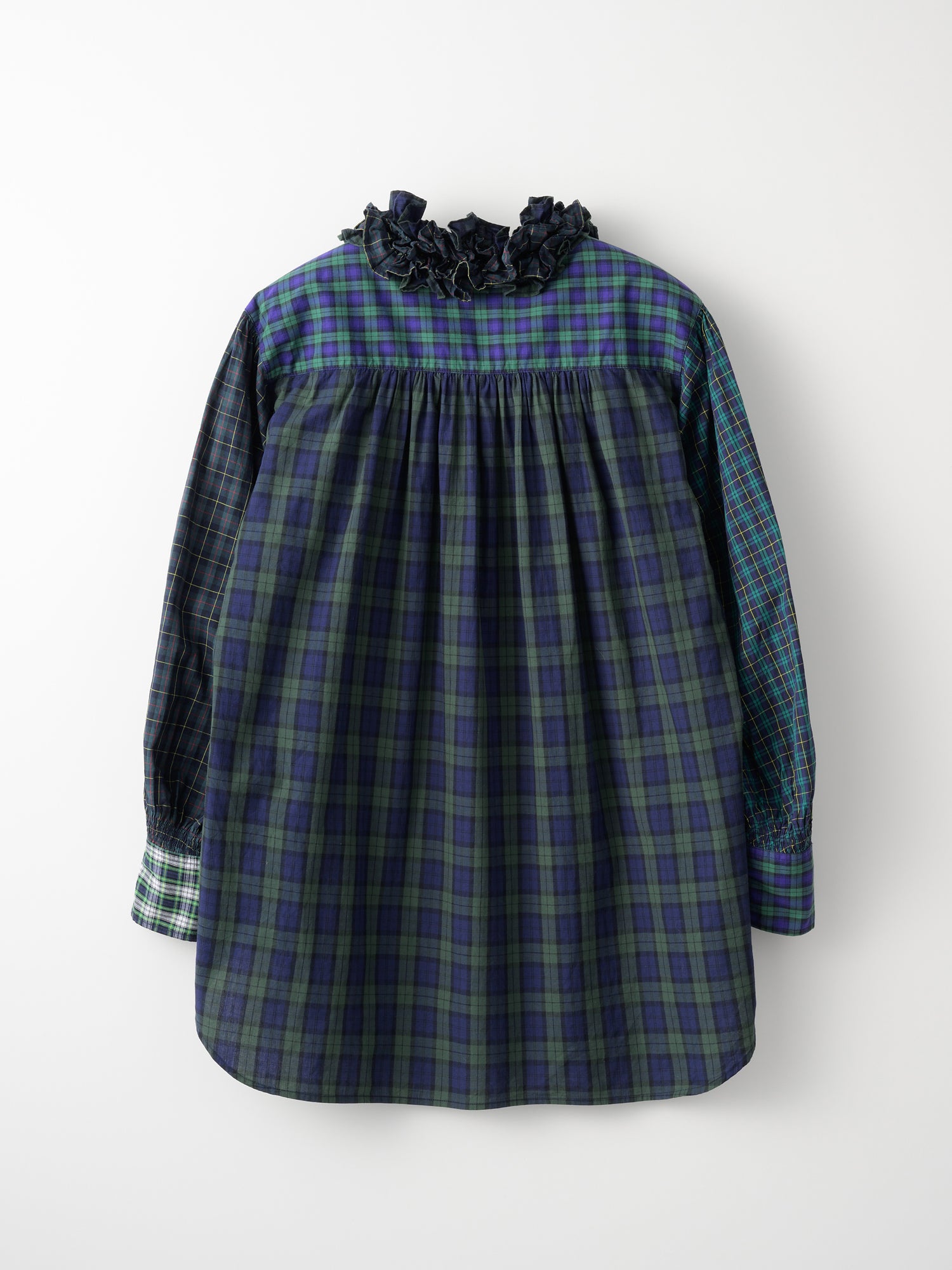 cotton frill collar check shirts ｜GREEN