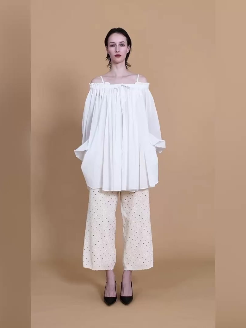 sheer gather volume blouse｜WHITE