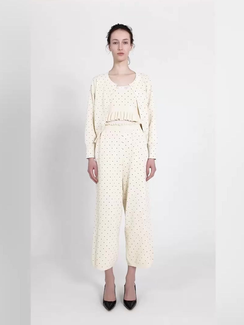 Drawdrawers flower dot コットンパンツ　花柄 ホワイト flower Jacquard dot pants｜IVORY