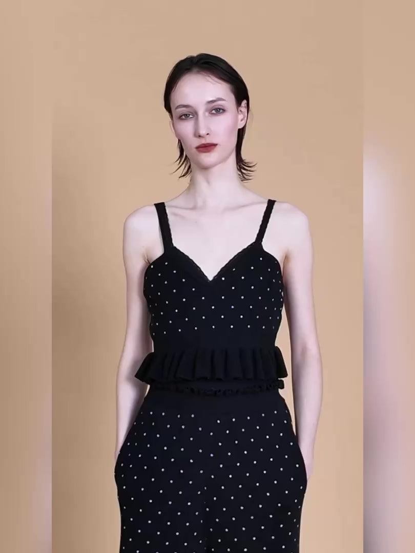 flower Jacquard dot camisole｜BLACK