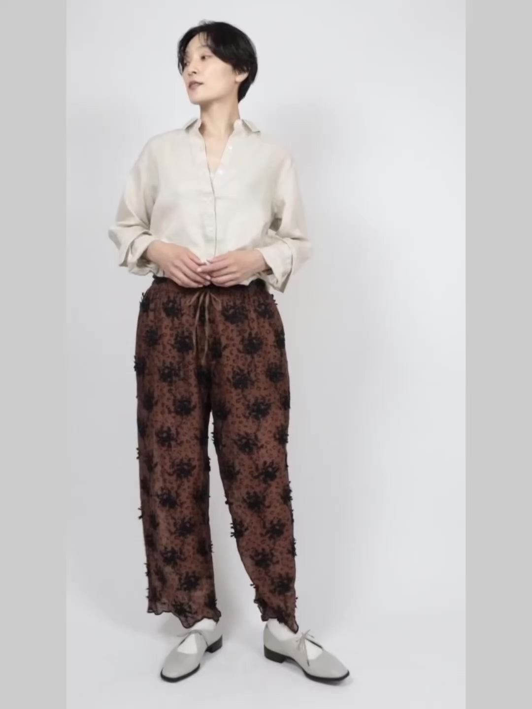 3D embroidery leopard easy pants｜BROWN