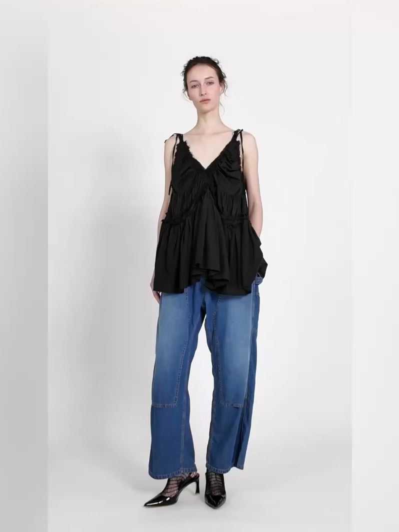 frill gather volume camisole｜BLACK