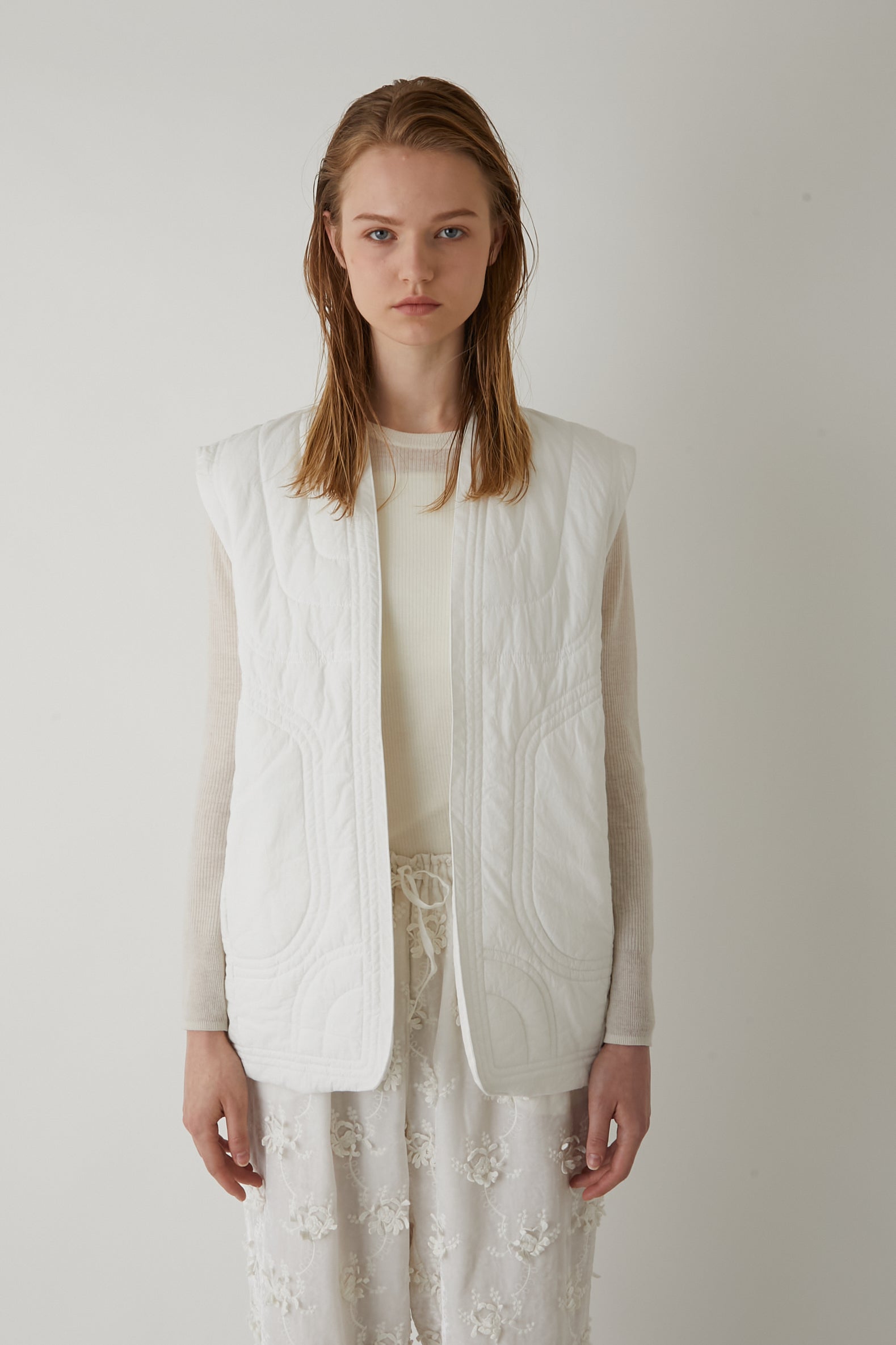 【SECRET SALE】stitching quilting vest │ WHITE