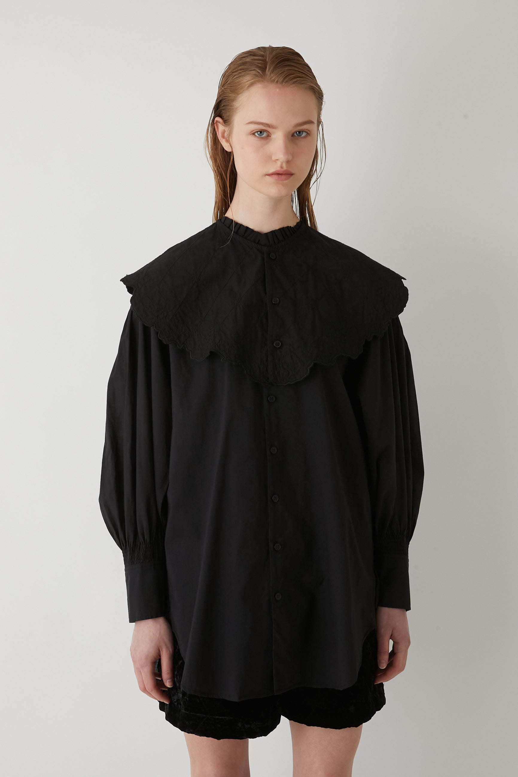 【SECRET SALE】cotton quilting coller shirts │ BLACK
