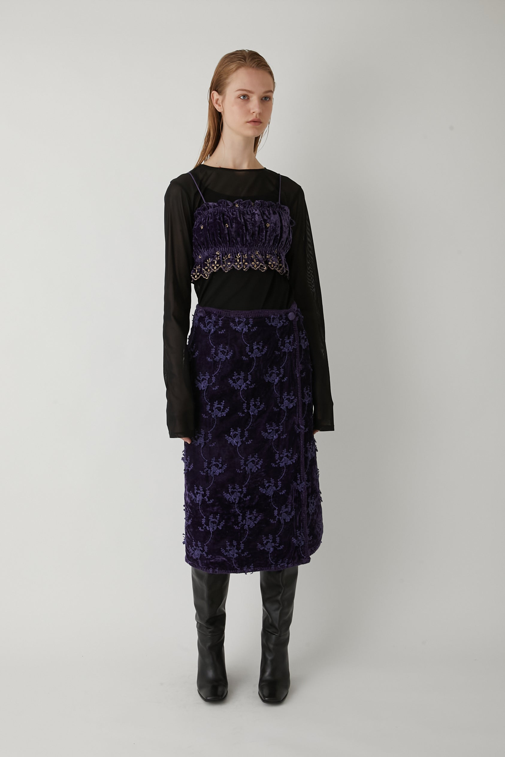 velvet 3D embroidery quilting skirt │ BLACK