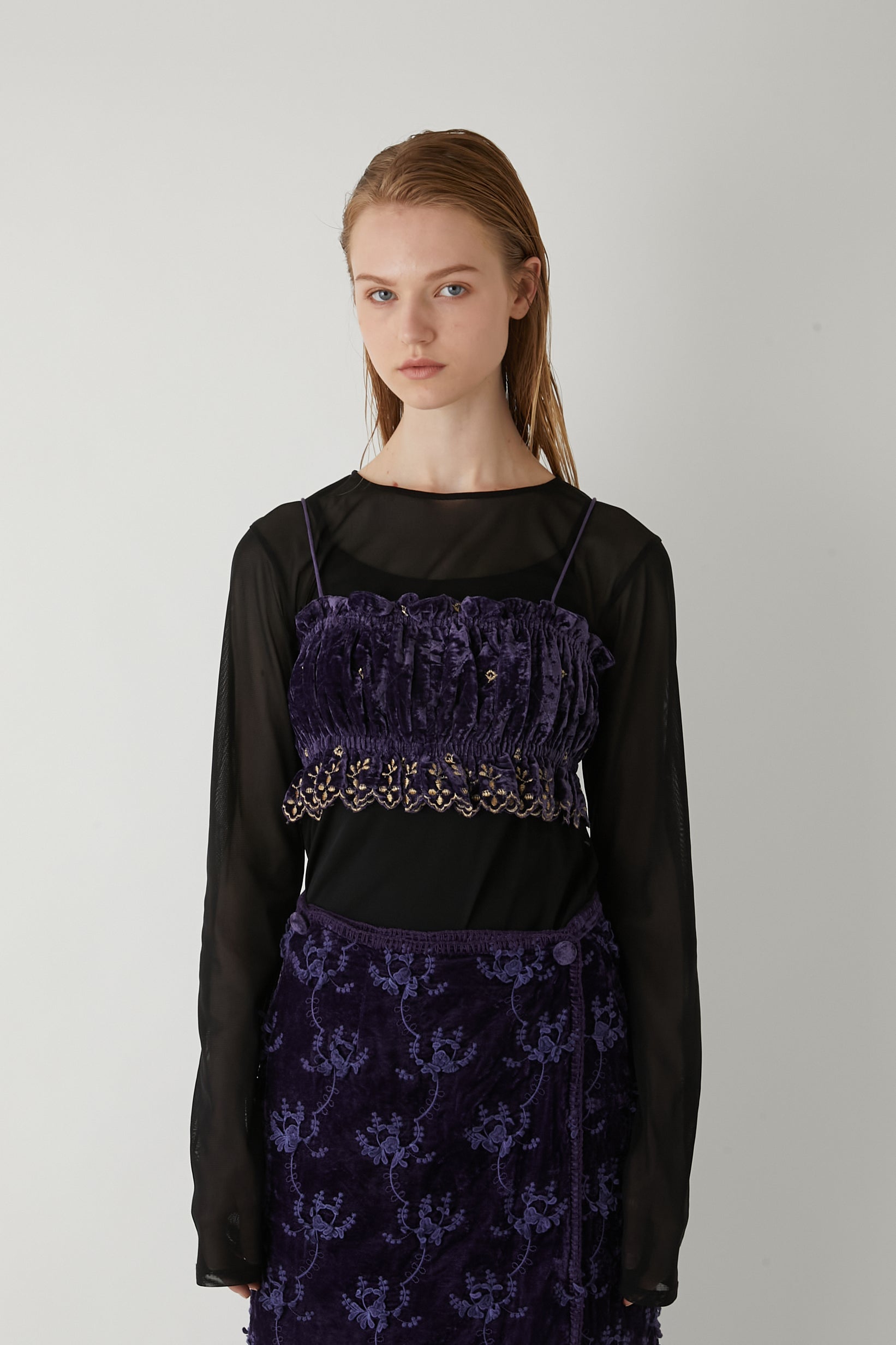 [SECRET SALE] velvet embroidery bustier │ NAVY