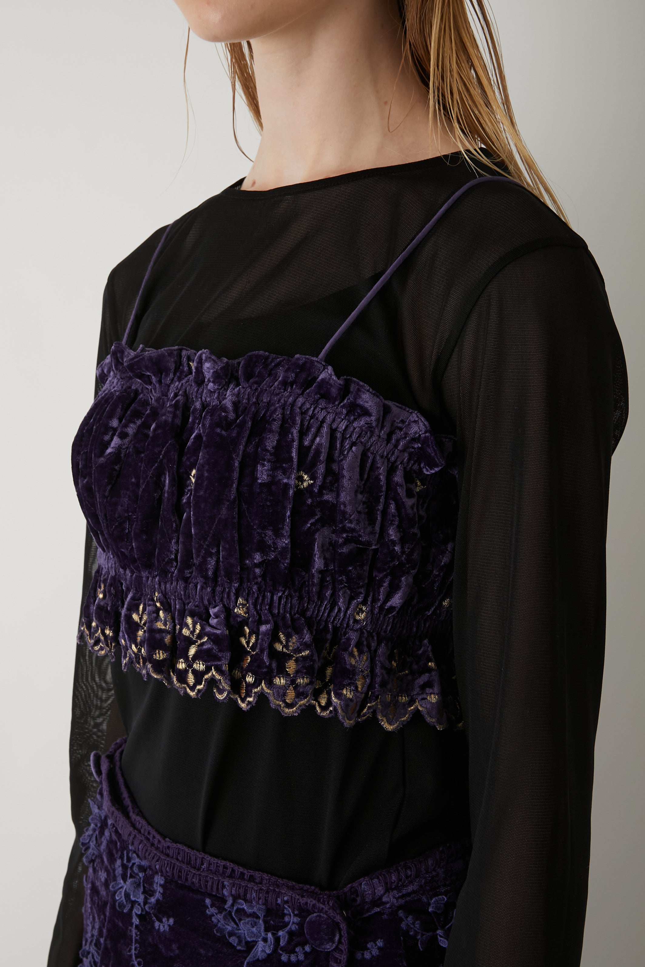 【SECRET SALE】velvet embroidery bustier │ NAVY