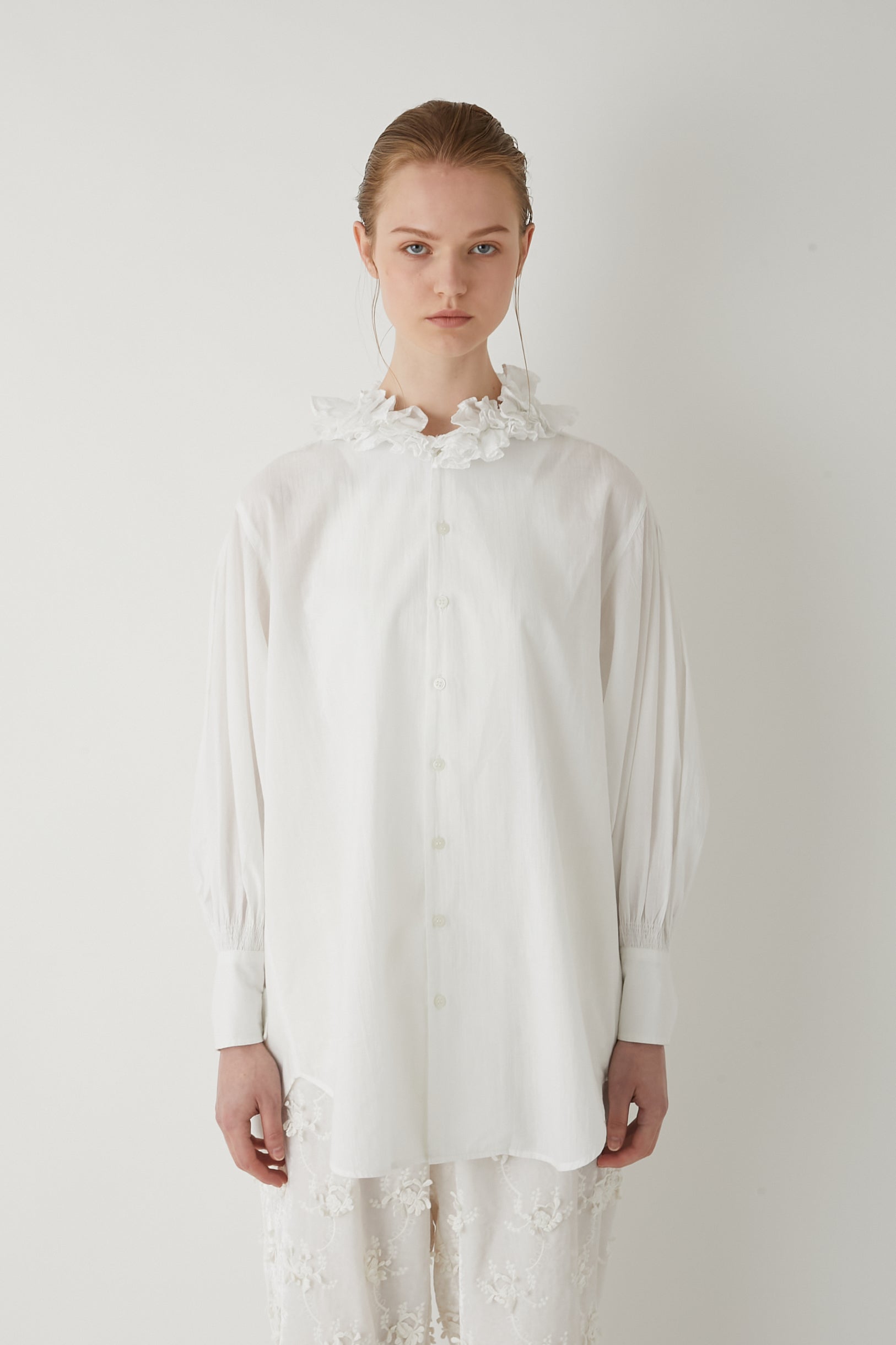 【SECRET SALE】cotton frill coller shirts │ WHITE