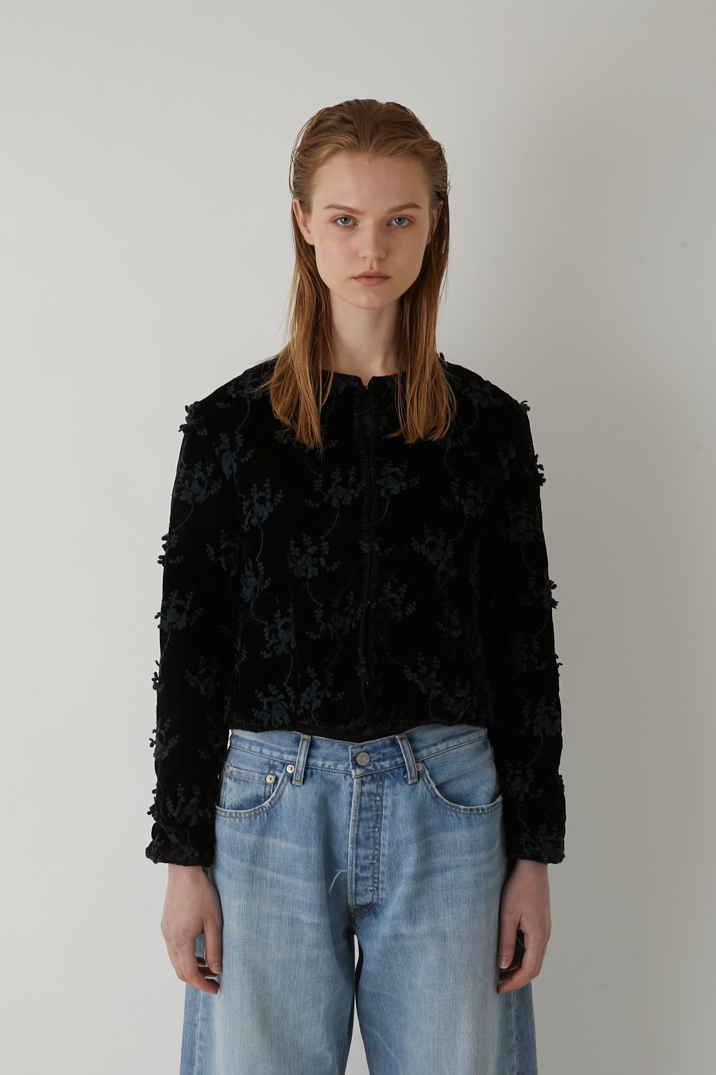 velvet 3D embroidery hand stiching jacket │ BLACK