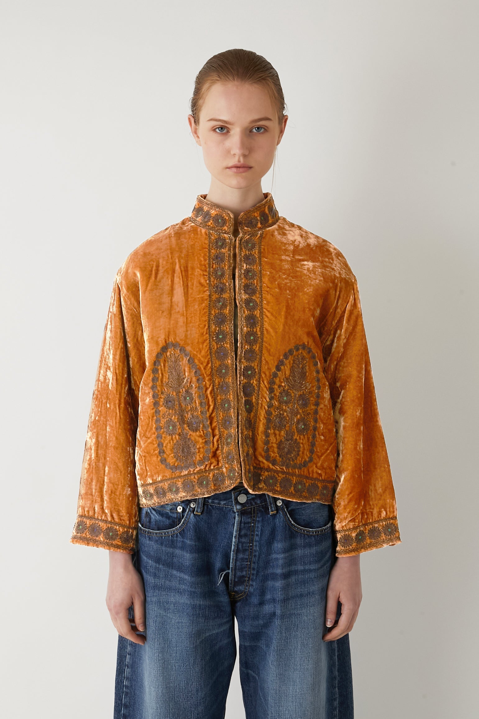 velvet stitching folklore jacket │ BRICK