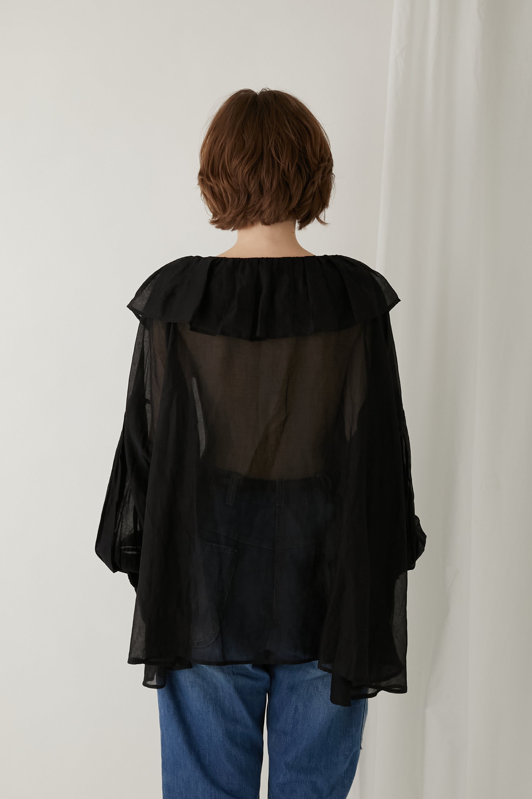 sheer cotton flare blouse │ BLACK