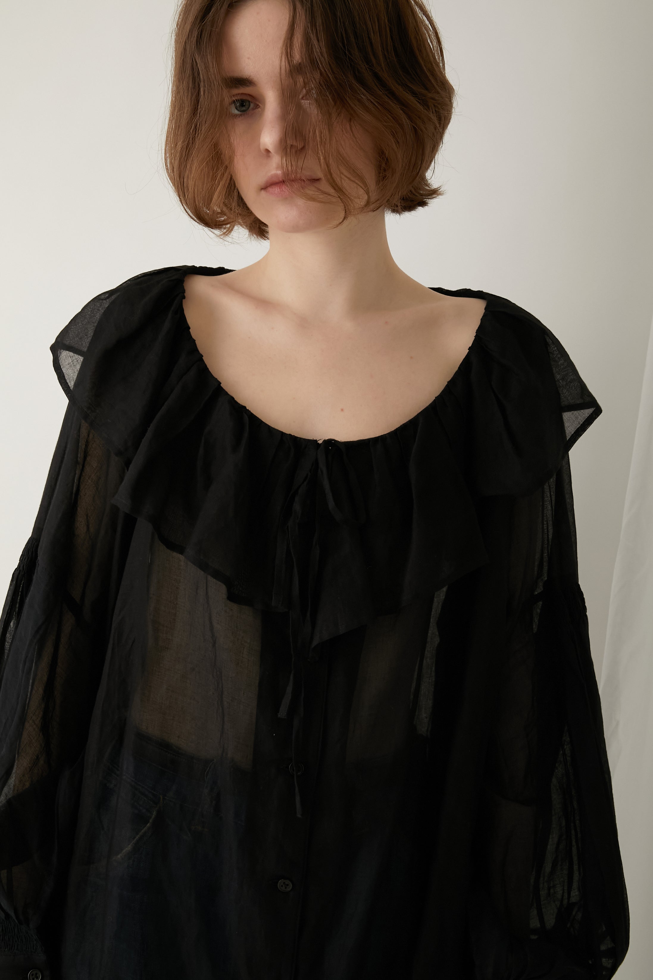 sheer cotton flare blouse │ BLACK