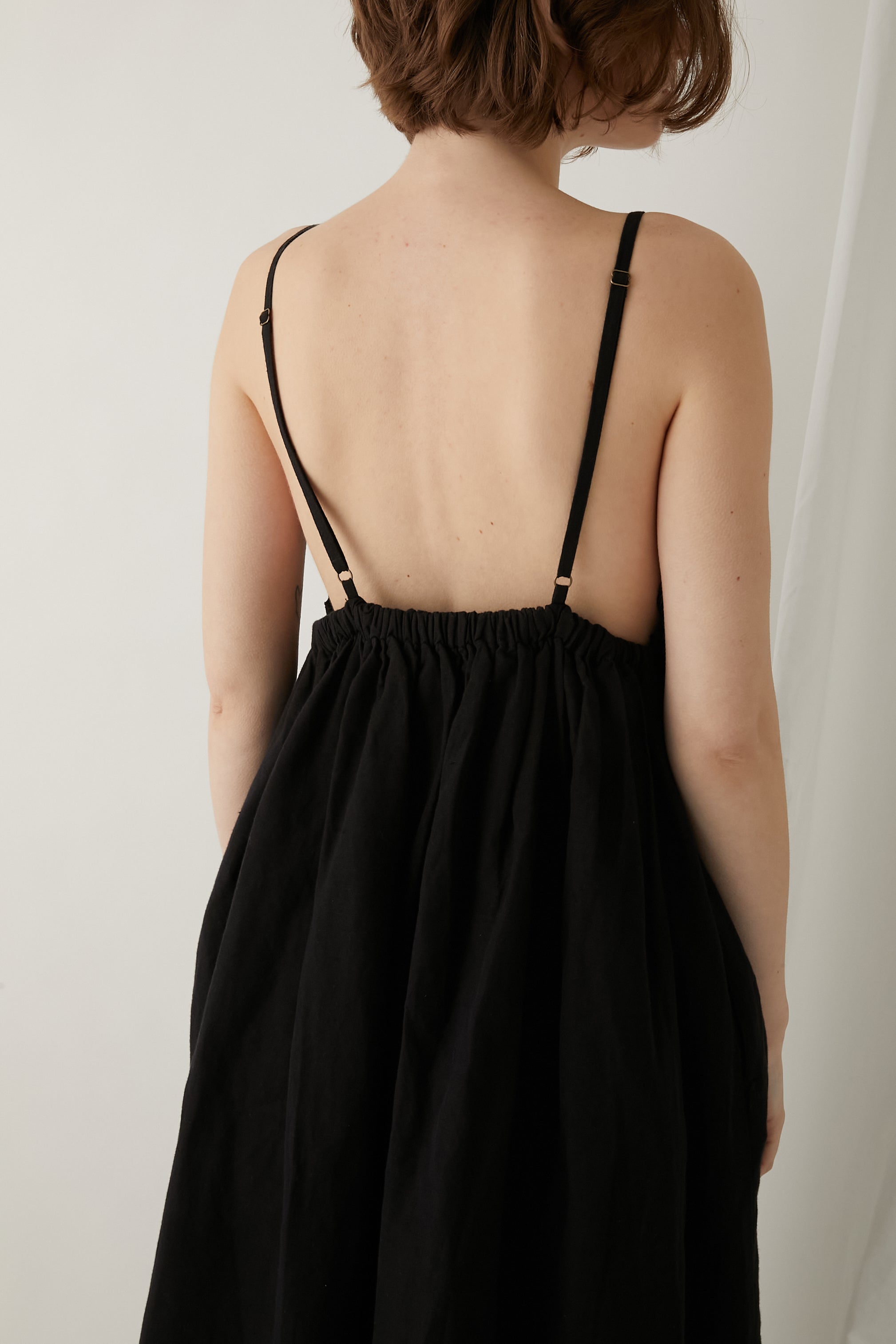 linen cotton embroidery cami dress │ BLACK