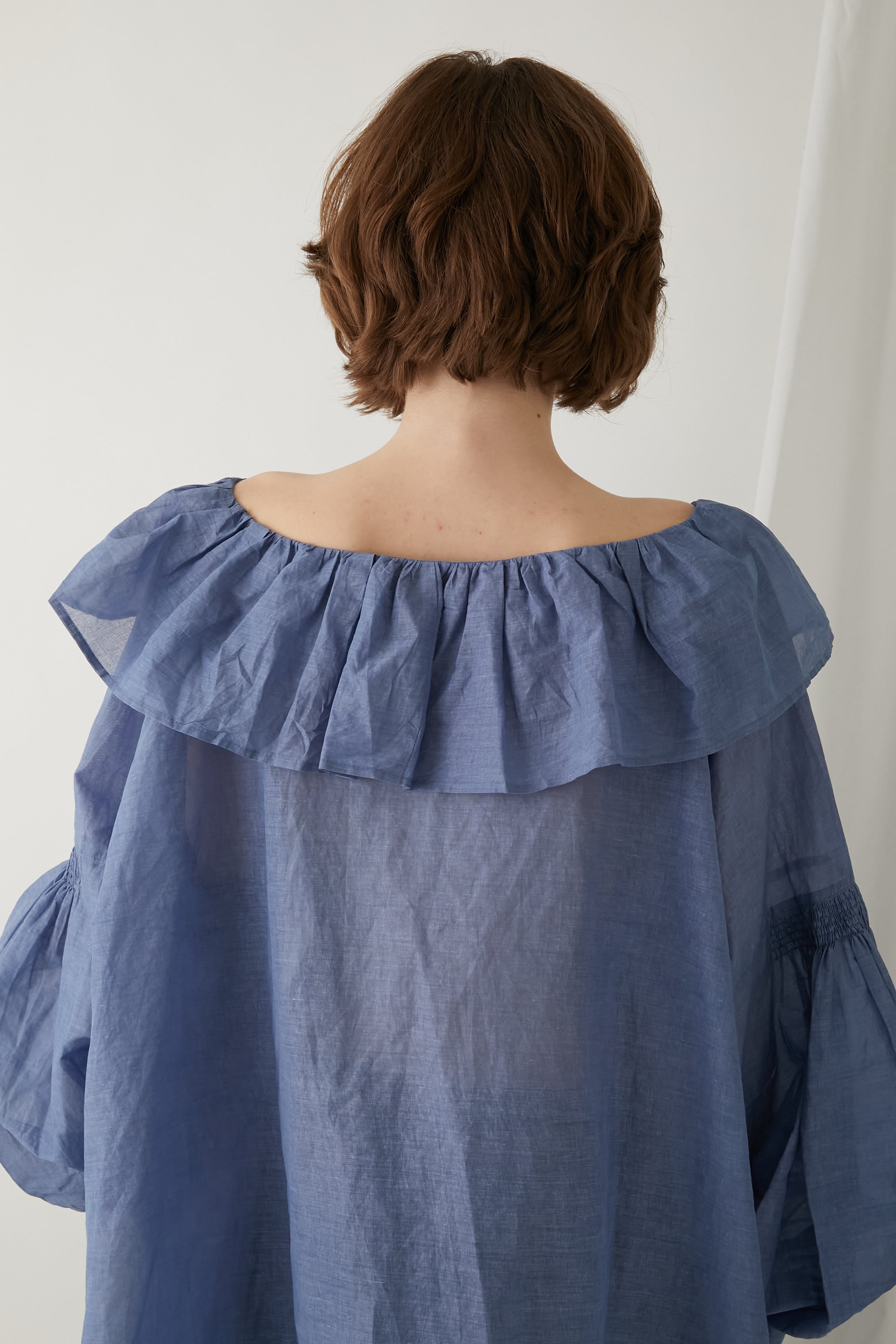 sheer cotton flare blouse │ BLUE