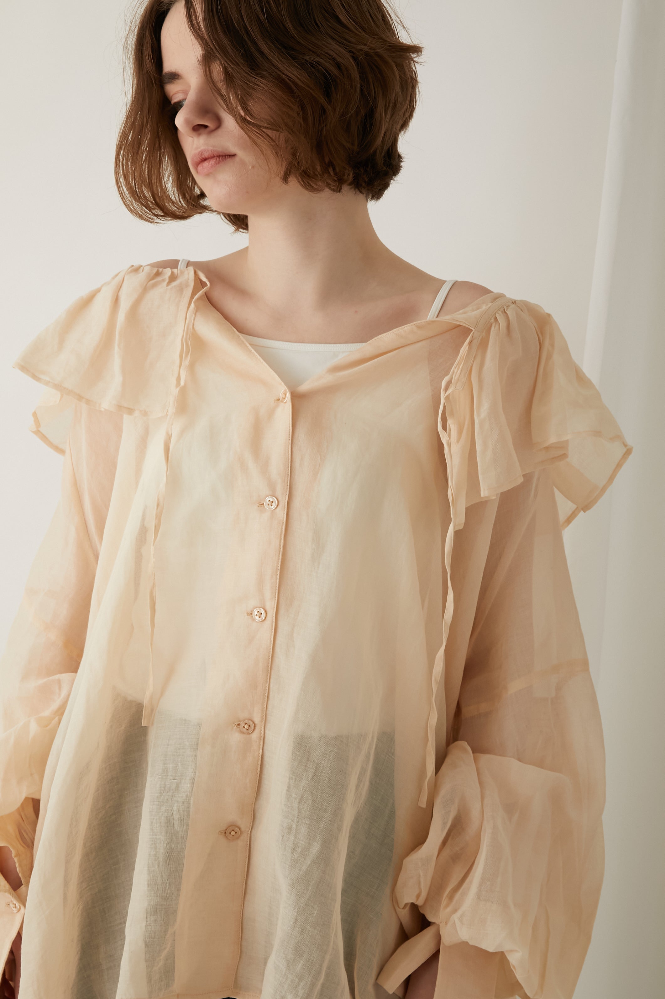 sheer cotton flare blouse │ BEIGE