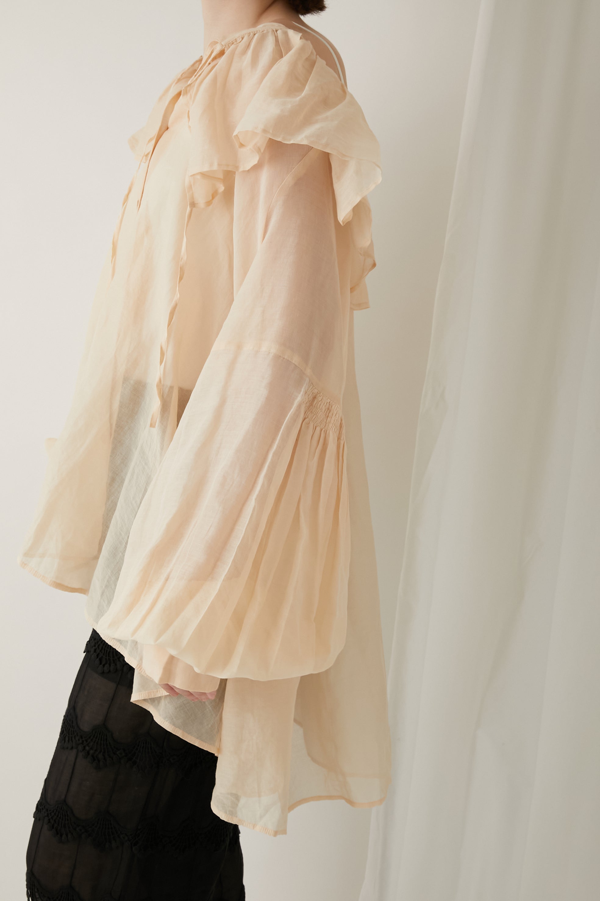 sheer cotton flare blouse │ BEIGE