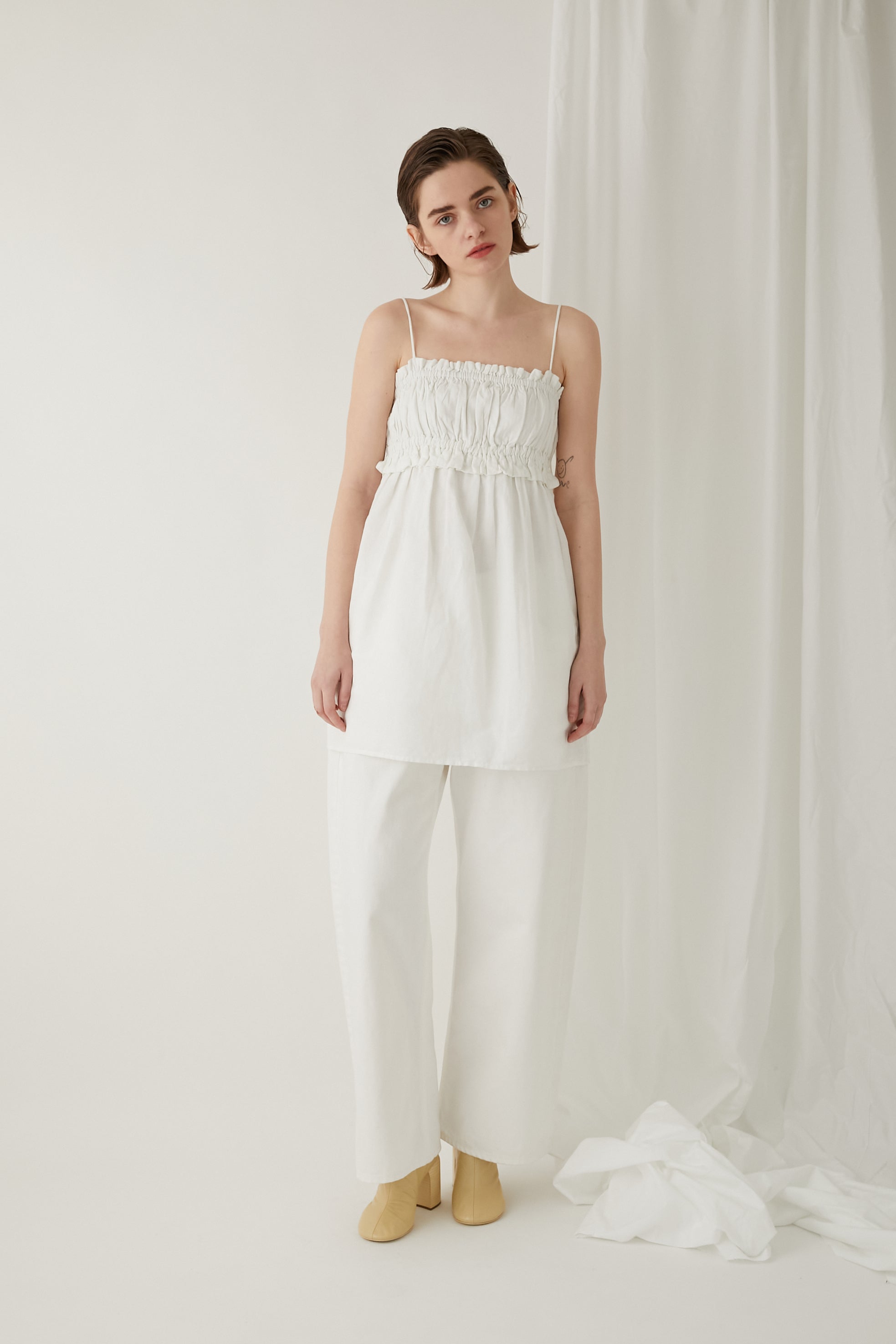 cotton linen long camisole │ WHITE