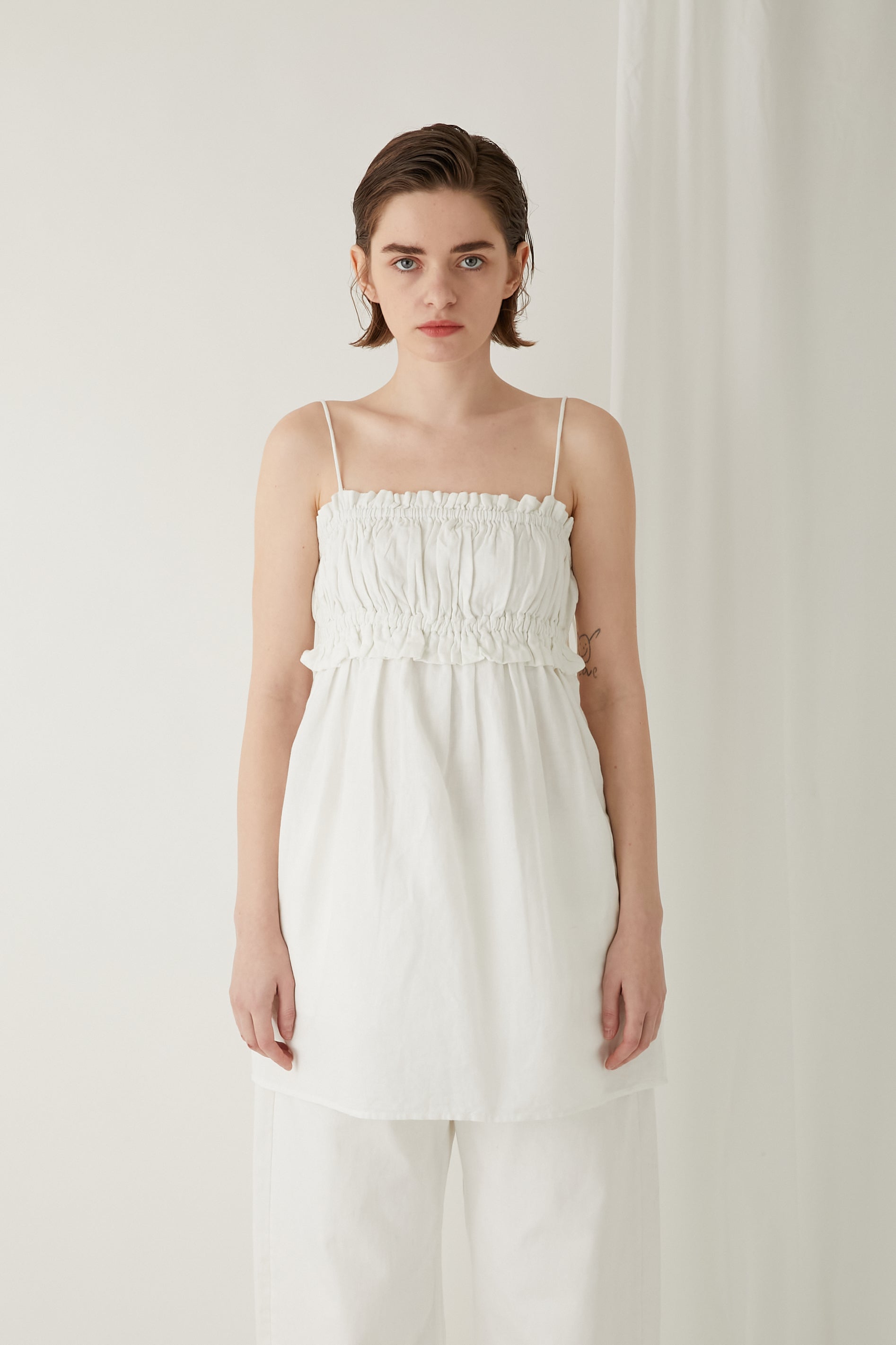 cotton linen long camisole │ WHITE