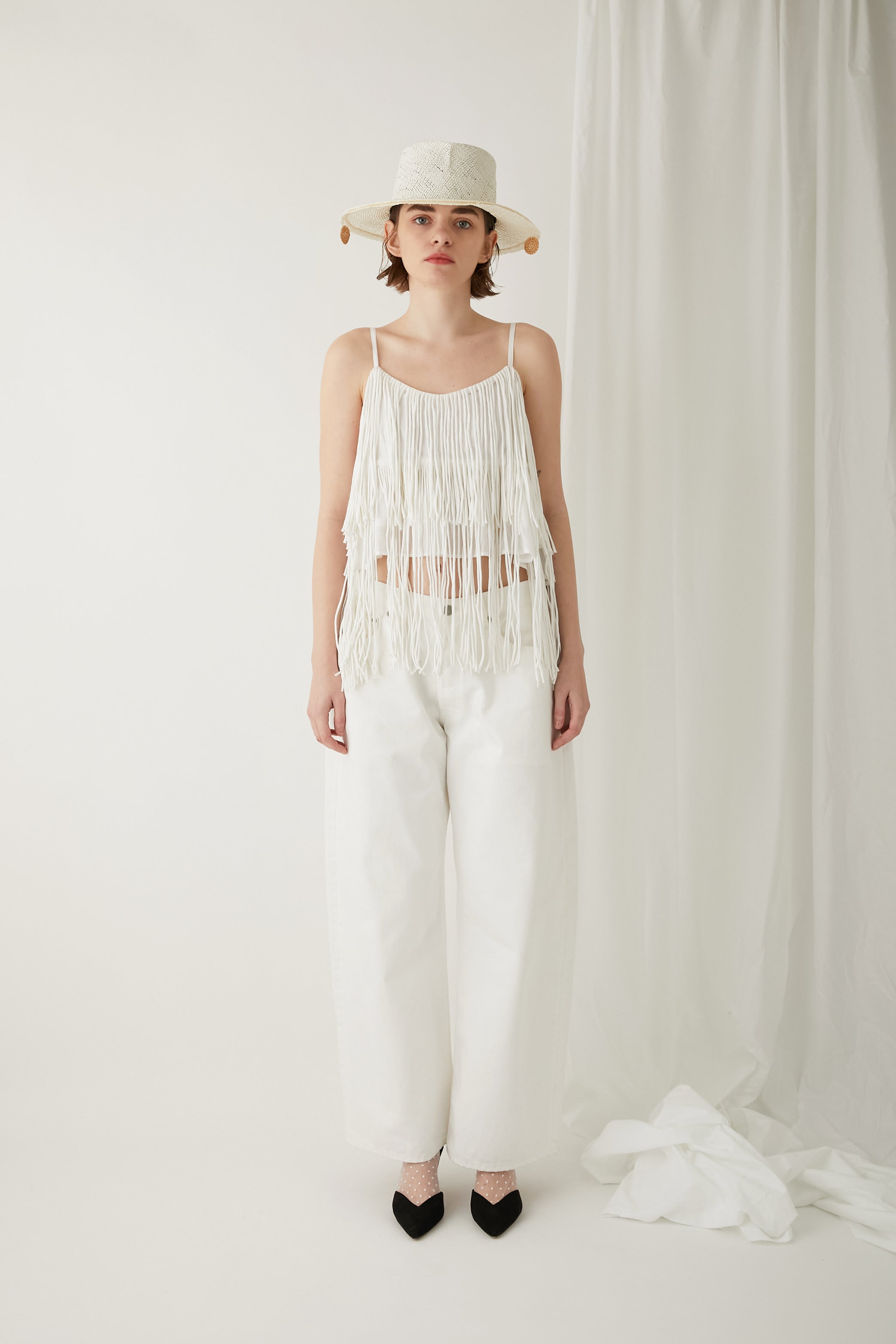 cotton voile fringe camisole │  WHITE