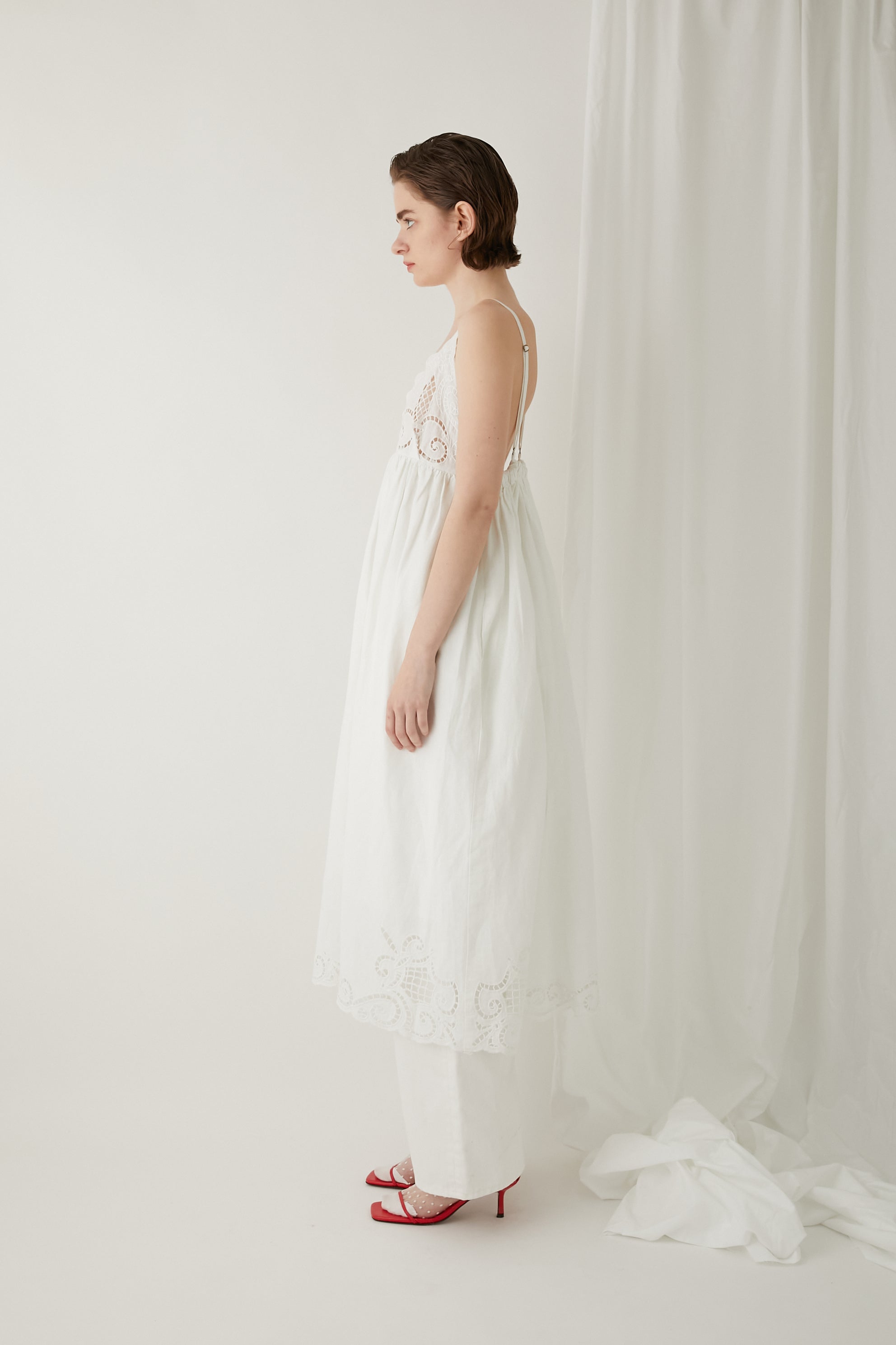 linen cotton embroidery cami dress │ WHITE
