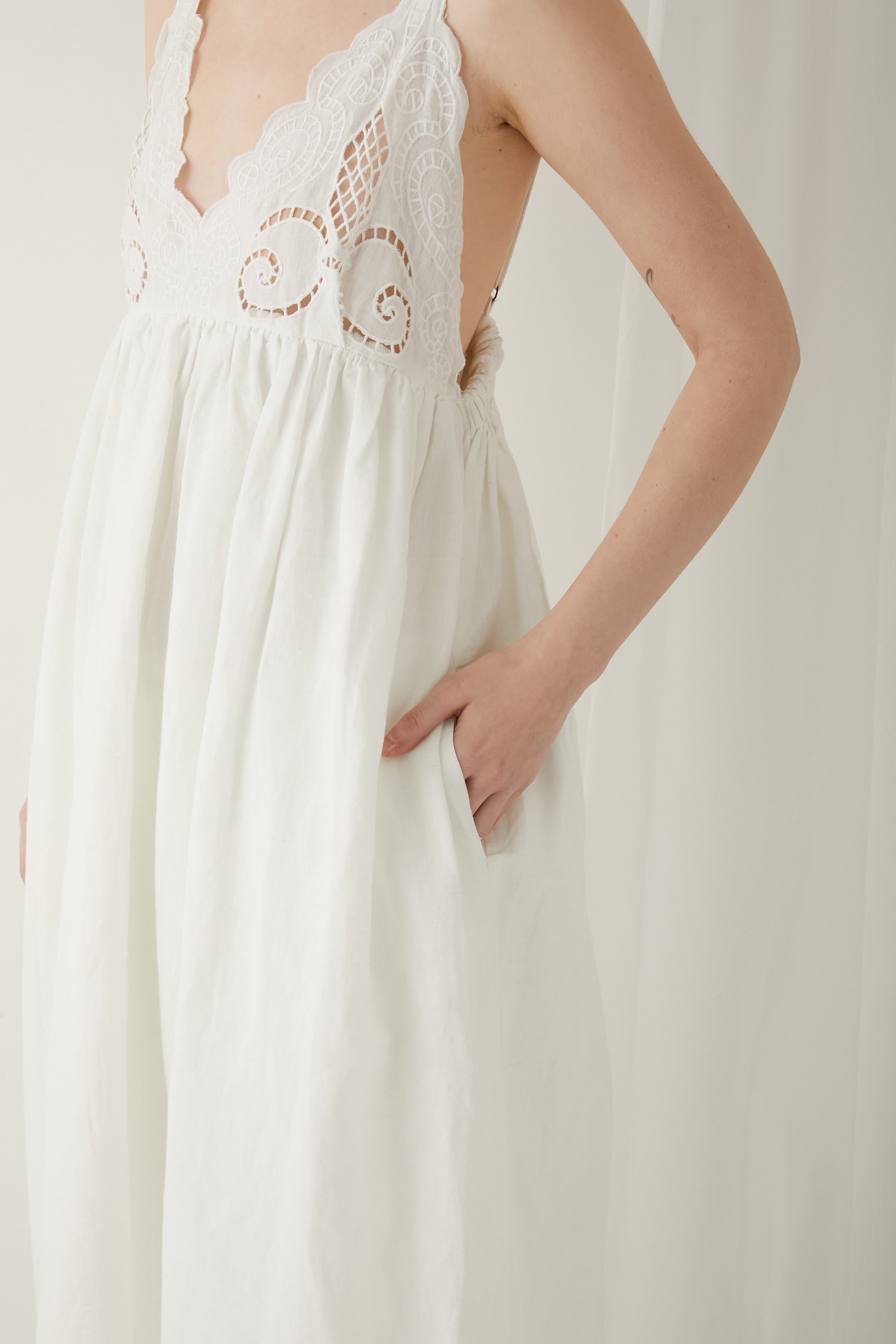 linen cotton embroidery cami dress │ WHITE