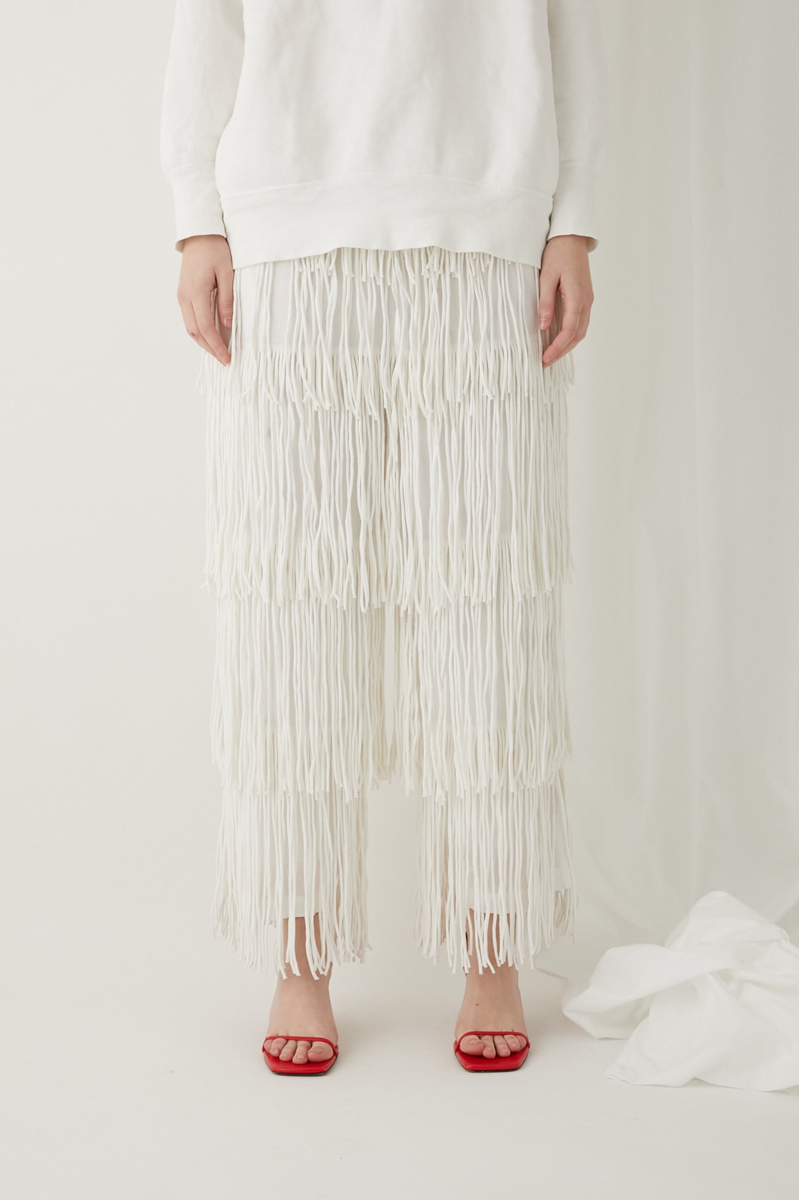 cotton voile fringe pants │ WHITE