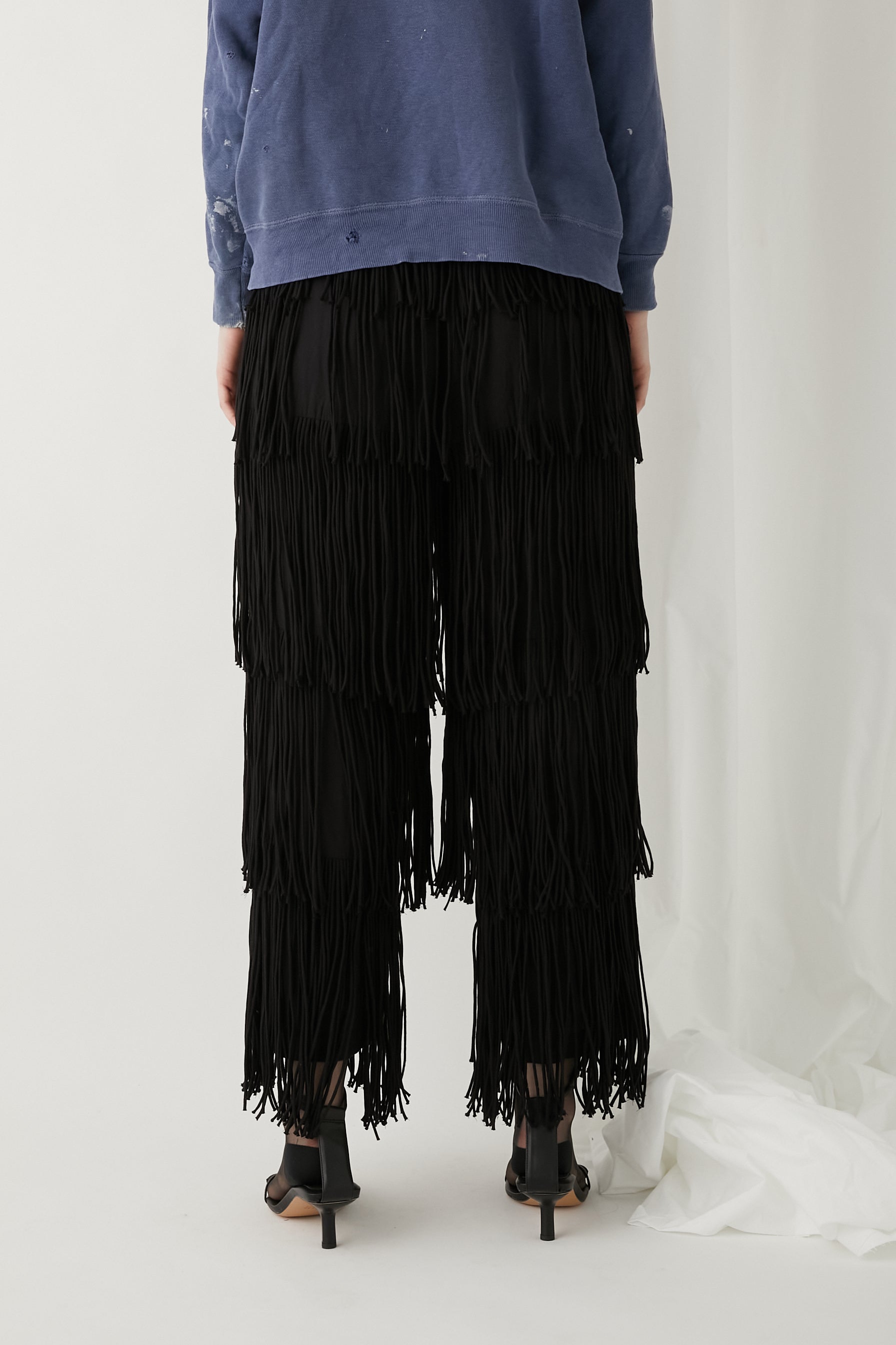 cotton voile fringe pants │ BLACK