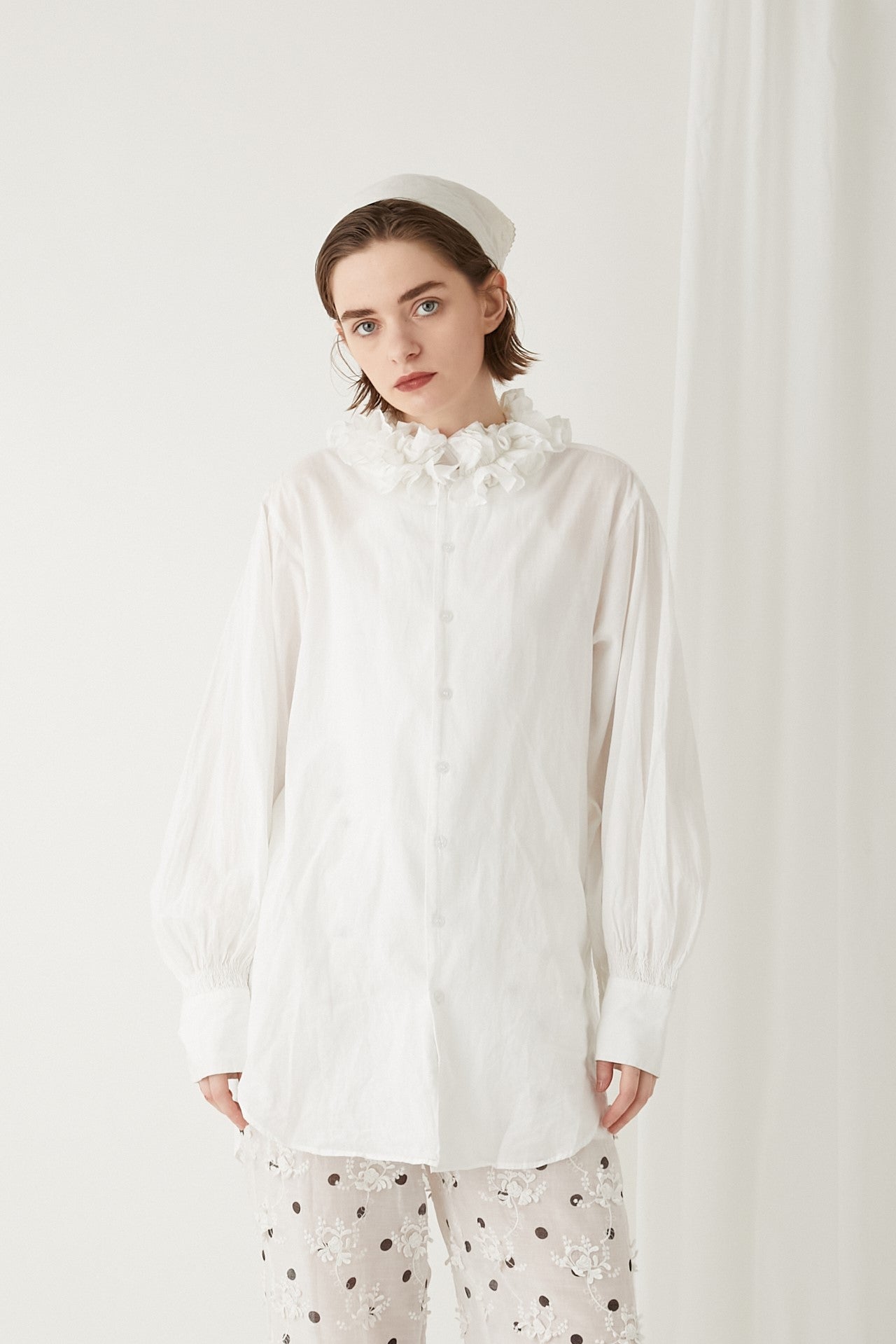 cotton frill collar shirts │ WHITE