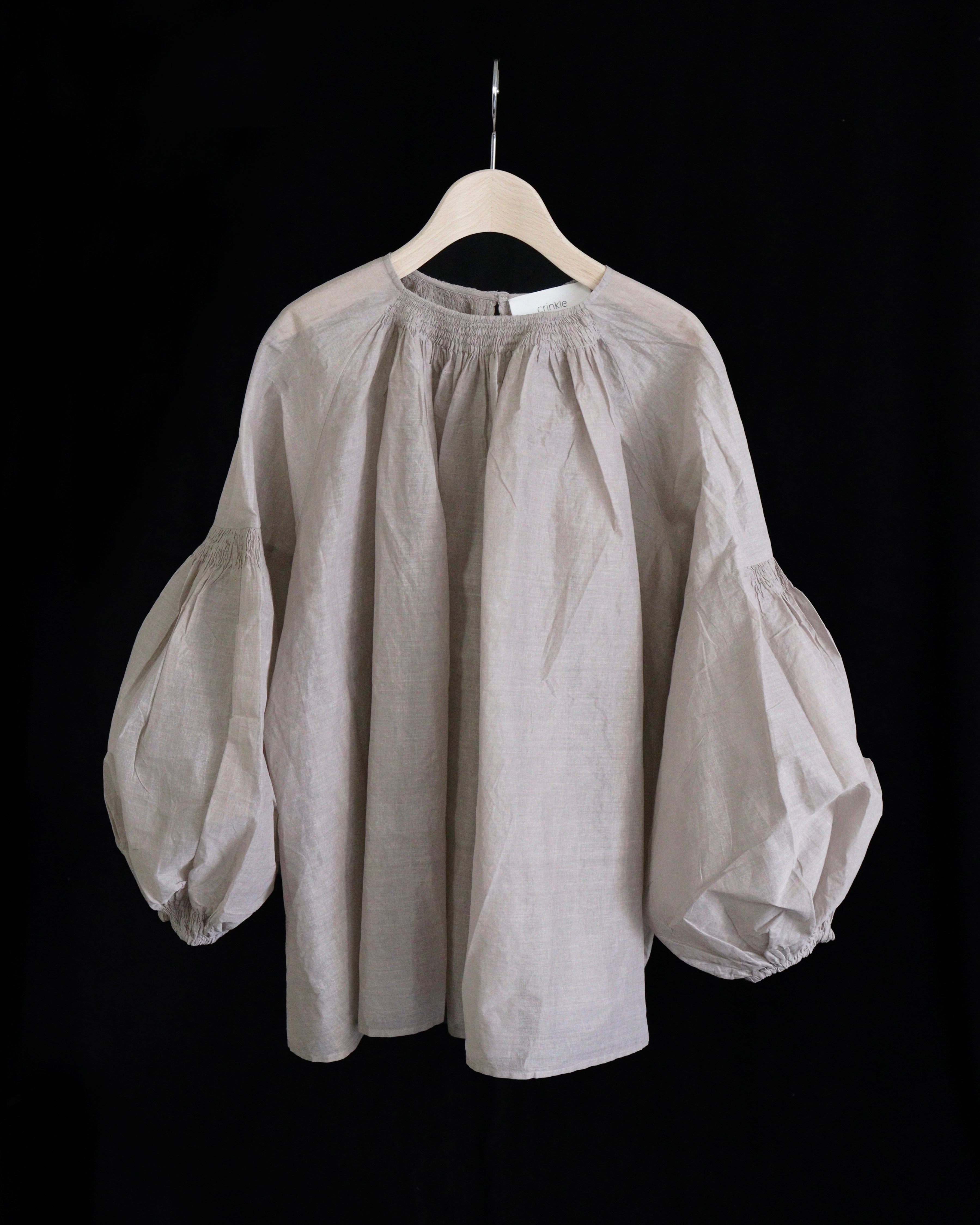 sheer cotton hand pleats volume blouse